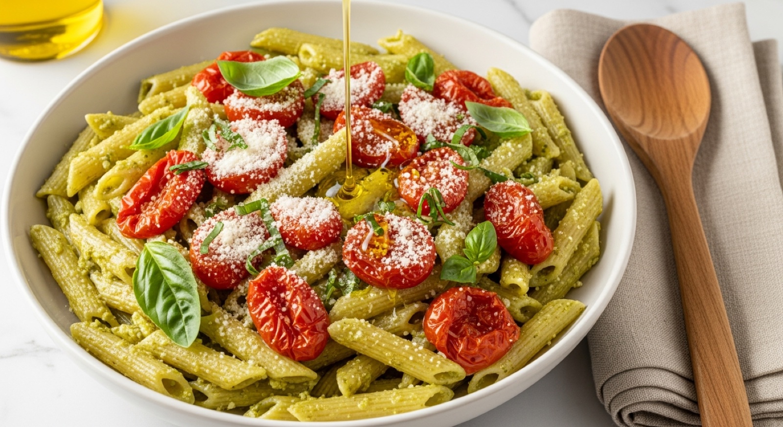 Pesto Pasta with Roasted Cherry Tomatoes